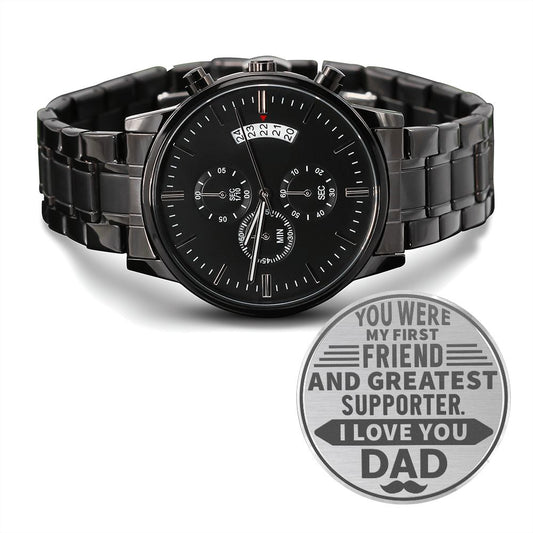 Friend and Greatest Supporter | Engraved Black Chronograph Watch