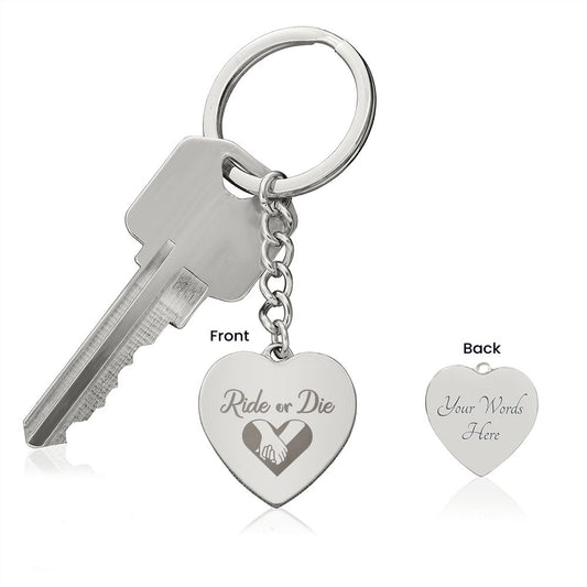 Ride or Die | Engraved Heart Keychain