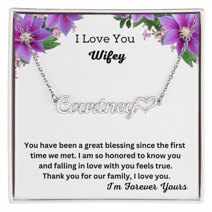 I Love You Wifey | Name Necklace + Heart Character w/MC