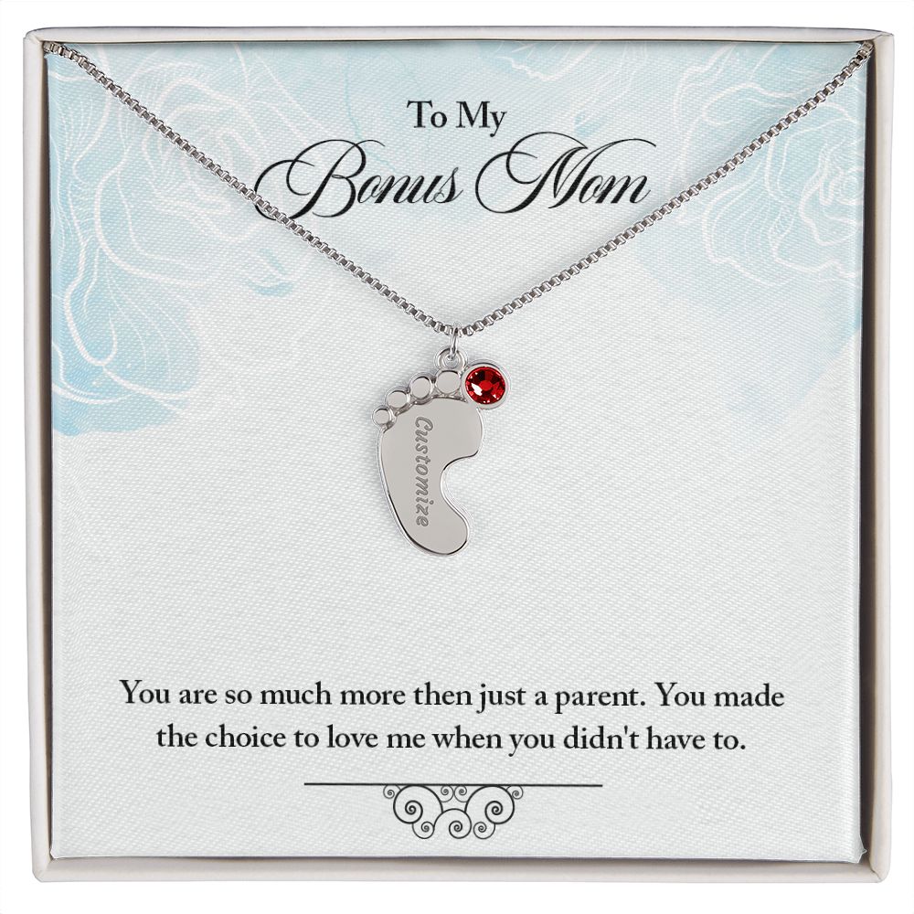 To My Bonus Mom | Baby Feet Necklace With Birthstone