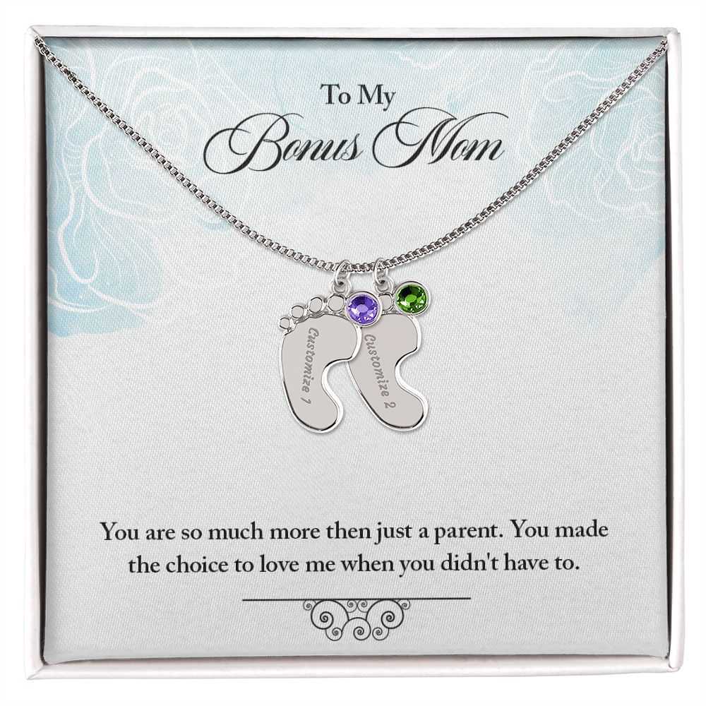 To My Bonus Mom | Baby Feet Necklace With Birthstone