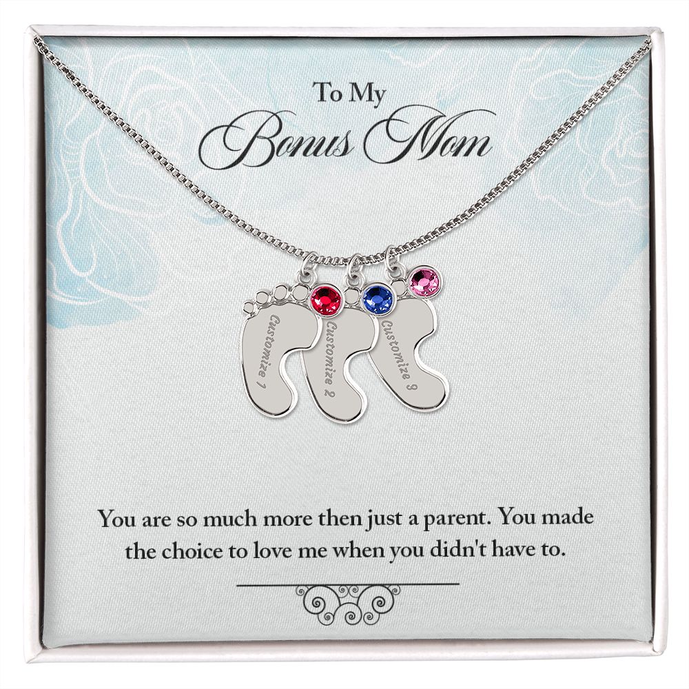 To My Bonus Mom | Baby Feet Necklace With Birthstone