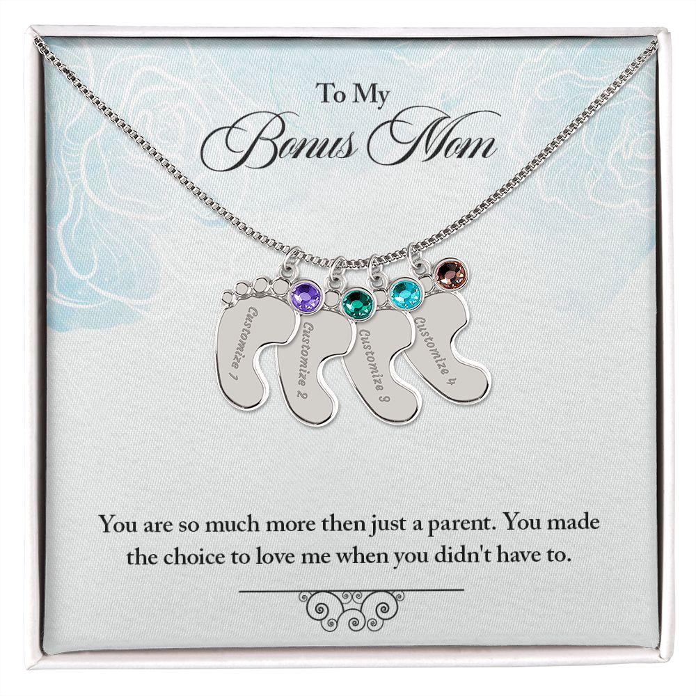 To My Bonus Mom | Baby Feet Necklace With Birthstone