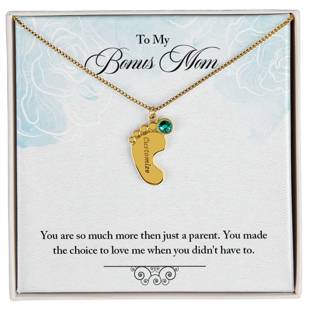 To My Bonus Mom | Baby Feet Necklace With Birthstone