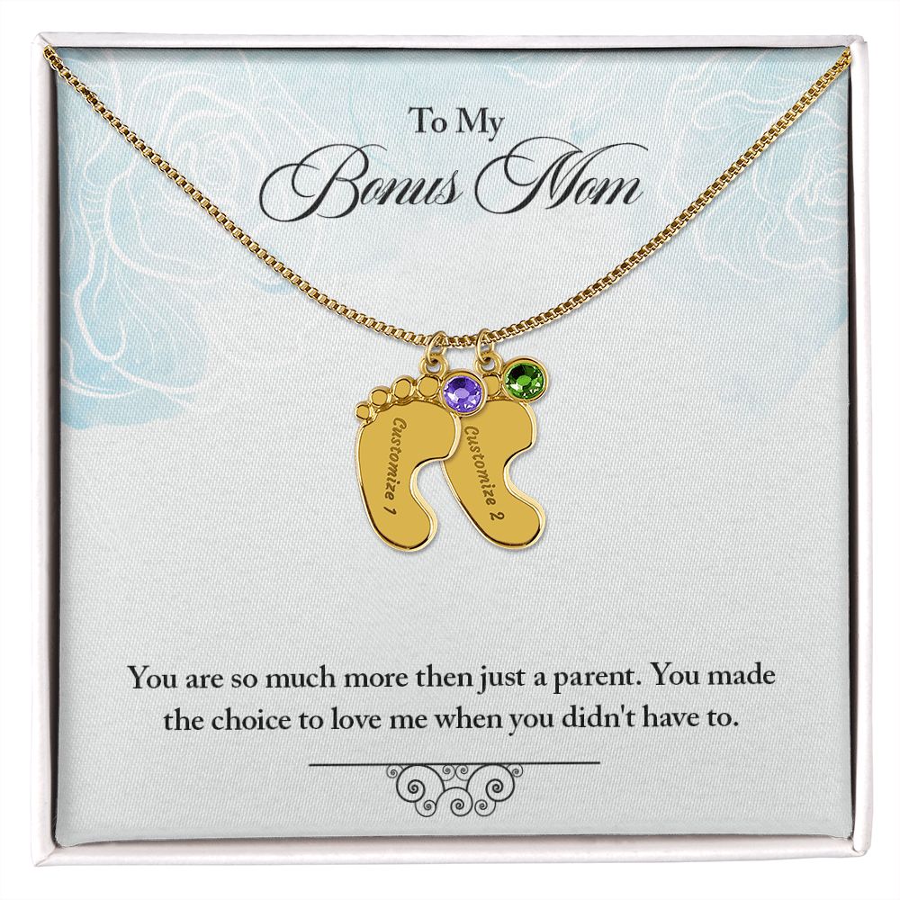 To My Bonus Mom | Baby Feet Necklace With Birthstone