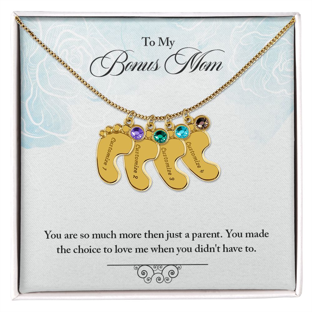 To My Bonus Mom | Baby Feet Necklace With Birthstone