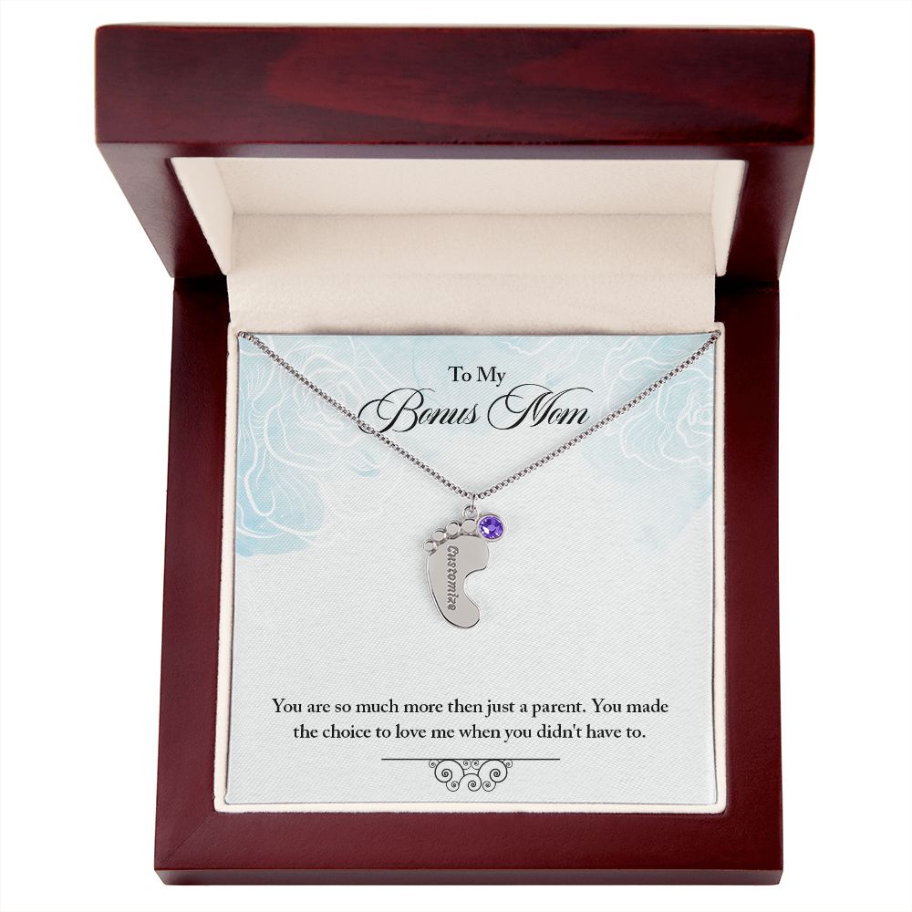 To My Bonus Mom | Baby Feet Necklace With Birthstone