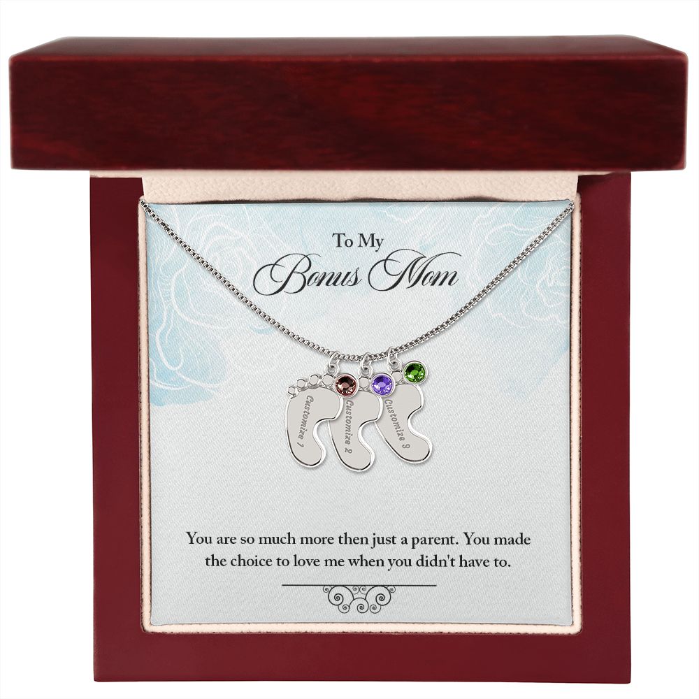 To My Bonus Mom | Baby Feet Necklace With Birthstone