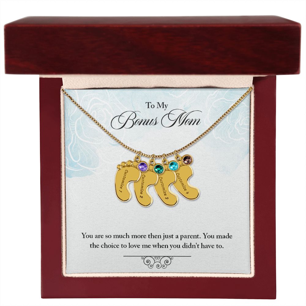 To My Bonus Mom | Baby Feet Necklace With Birthstone