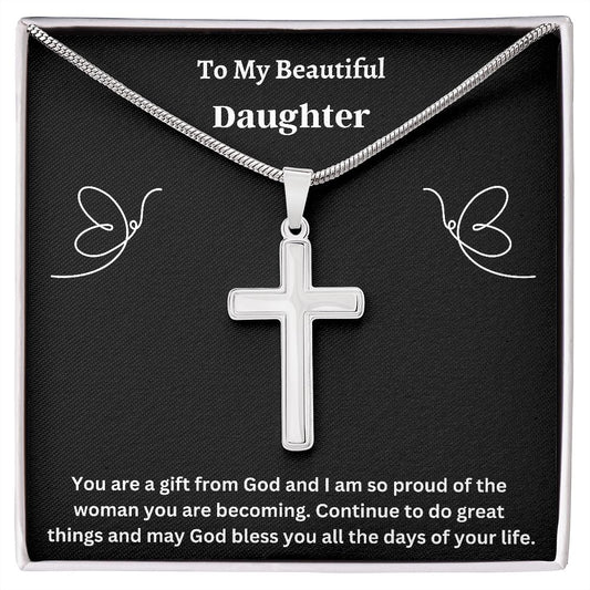 To My Beautiful Daughter | Artisan-Crafted Stainless Steel Cross Necklace