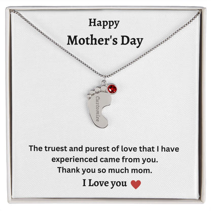 Happy Mother's Day | Baby Feet Necklace with Birthstone