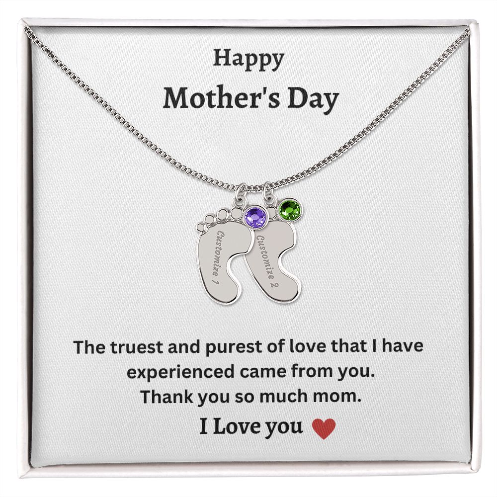 Happy Mother's Day | Baby Feet Necklace with Birthstone