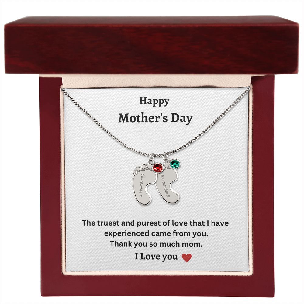 Happy Mother's Day | Baby Feet Necklace with Birthstone